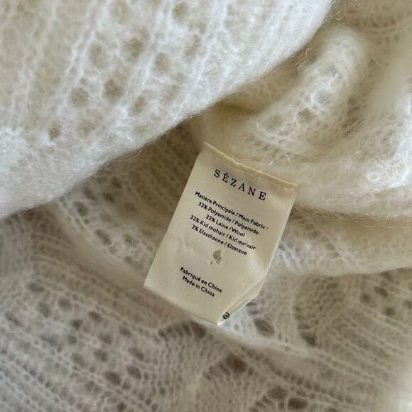 NWT Sezane Alma Cardigan Small Ecru Cream Ivory Kid Mohair Sweater Knit French - Picture 9 of 10